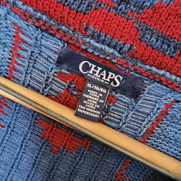 Chaps Navajo Southwestern Sweater Vest Women's Size XL Shawl Neck Button Blue - Picture 6 of 16